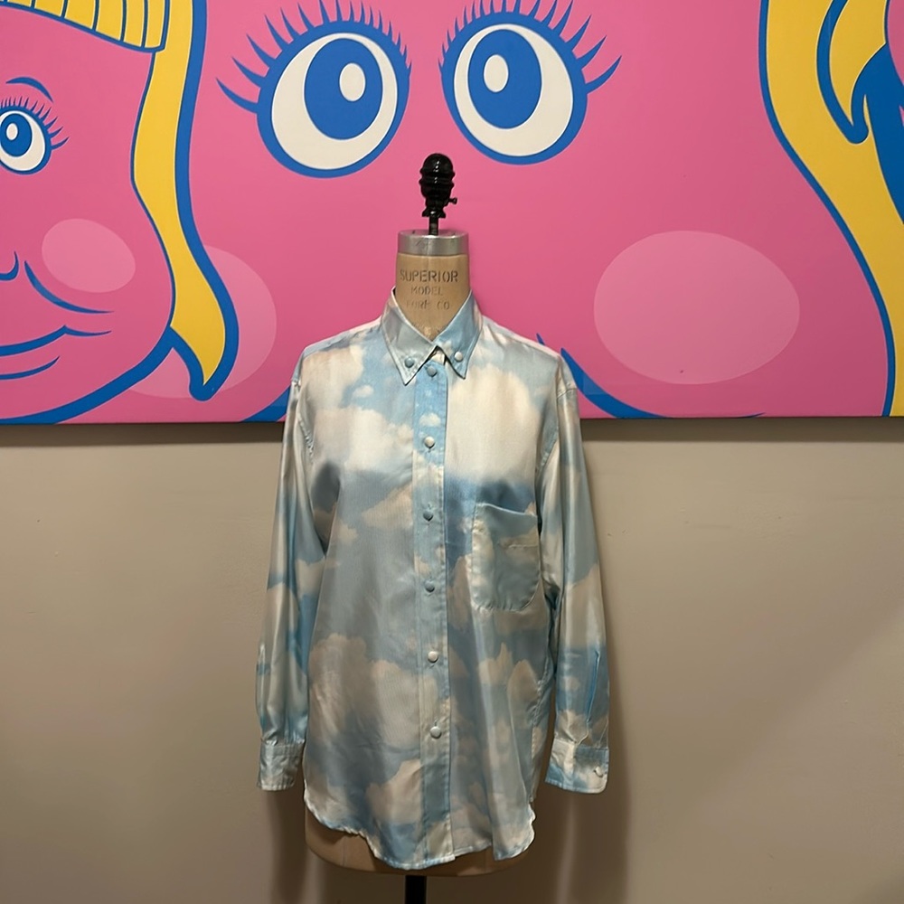 Moschino Chea Chic Blue White Clouds Silk Blouse
